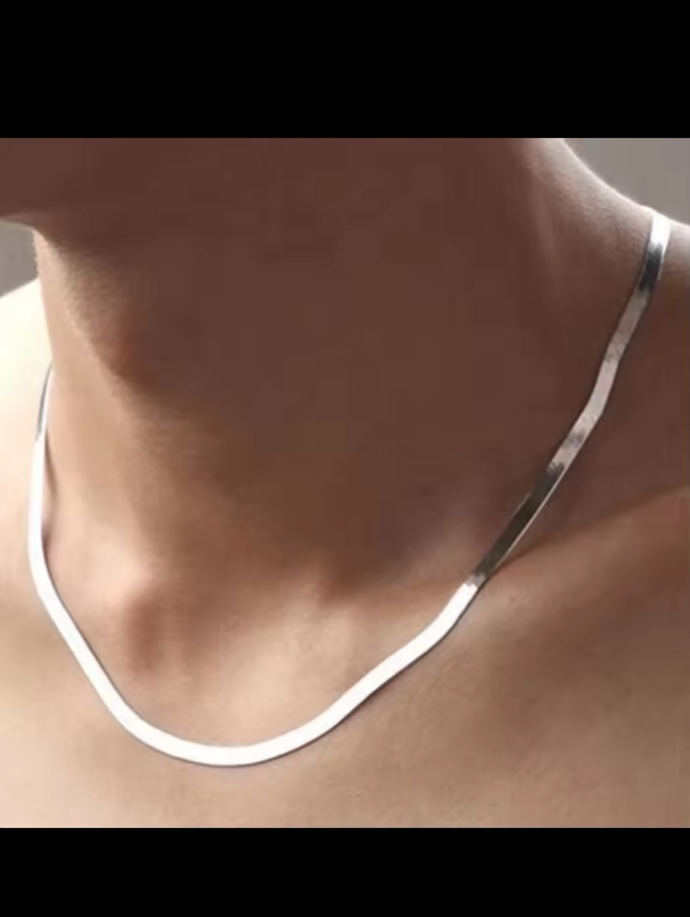 Men's Silver Herringbone Chain Necklace - Minimalist Accessory